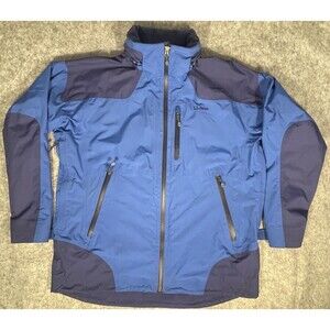 LLBean Jacket Full Zip Mens Size LG/Tall Blue Zip-In Hood Vented Pockets Outdoor
